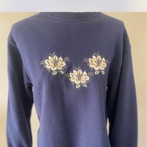 Cottage Core Navy Crewneck with Floral Design